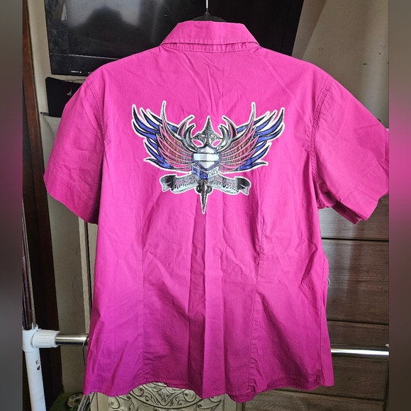 HARLEY DAVIDSON Sz.XL BUTTON UP IN MAGENTA •BEAUTIFUL - Picture 5 of 5